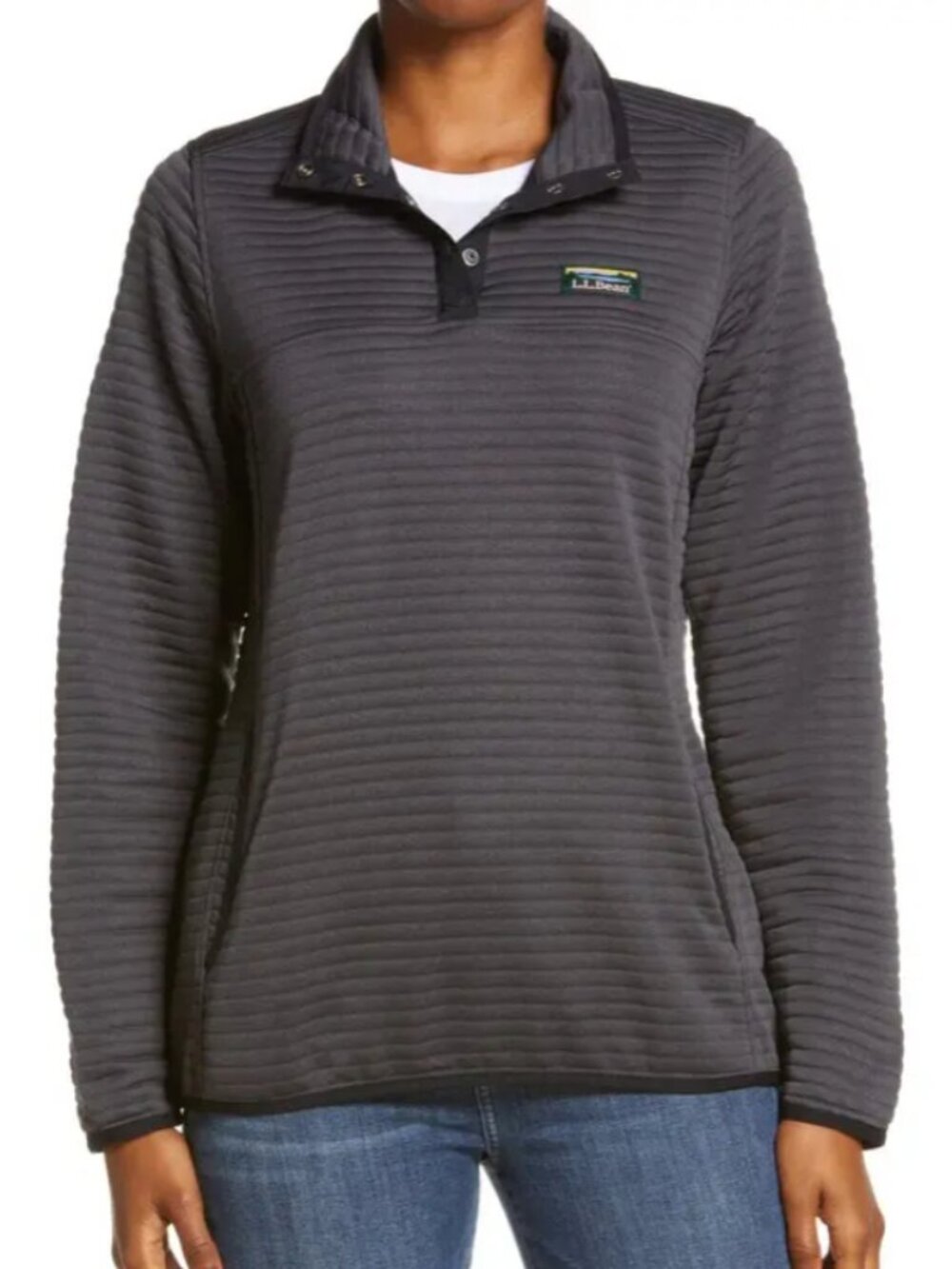 NWOT LL BEAN Airlight Knit Pullover Sweater Jacket - S - Charcoal Gray, Snaps